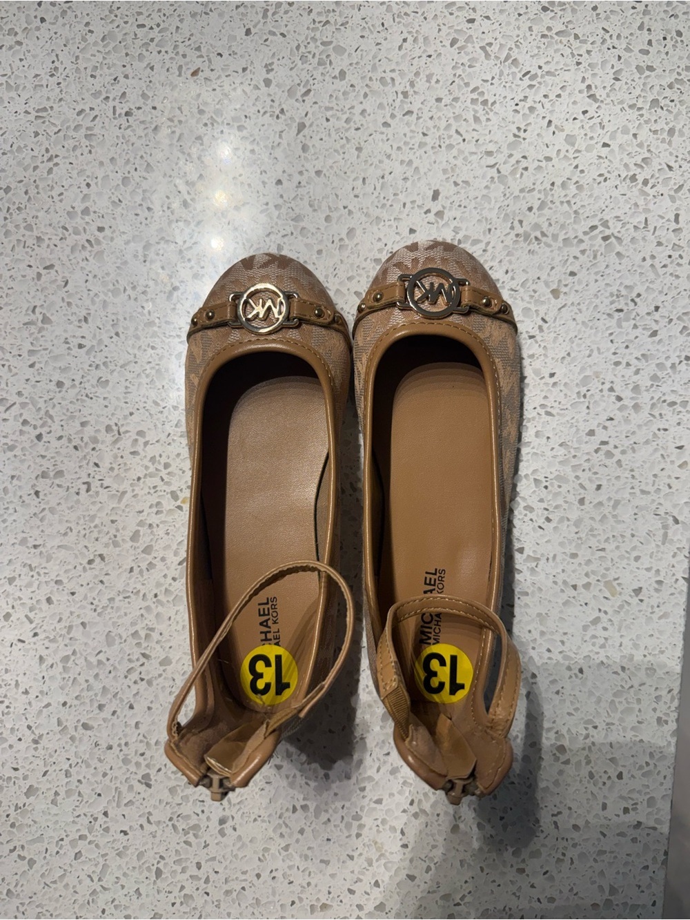 Brand new without tags!! Michael Kors Tan Logo-Embellished Girls Ballet Flats